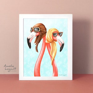 Pink Flamingo print, flamingo aviators print, flamingo illustration, flamingo decoration, painting, artwork, 5 x 7'', 8 x 10'' & 11 x 14''