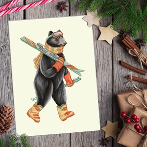 Ours en ski alpin, carte de souhaits