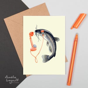 Poisson au téléphone, carte de souhaits
