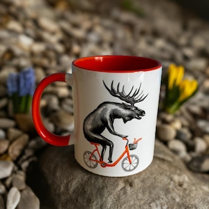 Mug orignal, ours et renard faisant du vélo