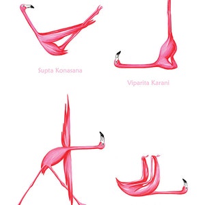 Pink Flamingo yoga pose poster with 25 asanas, 18 x 24 poster image 4