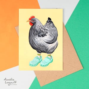 Poule en soulier Crocs, carte de souhaits
