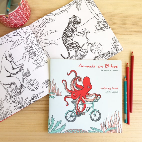Download Coloring Book Animals On Bikes The Jungle To The Sea Etsy