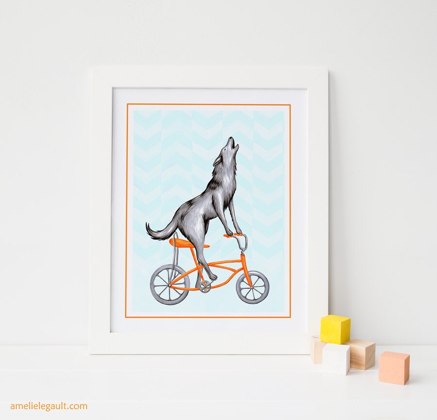 Wolf Art Print Wolf on a Bike Print Biking Wolf Cycling Etsy UK