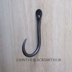 Blacksmith Hand Forged, Wrought Iron traditional J barn hook, Ideal for the Kitchen as a beam or wall Hook, Hand forged in the U.K