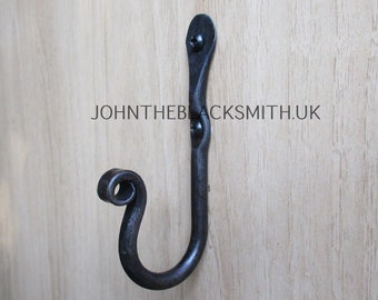 Large Blacksmith Hand Forged Wrought Iron Classic Wall Hook / Kitchen, Coat J Hook, Made in the UK