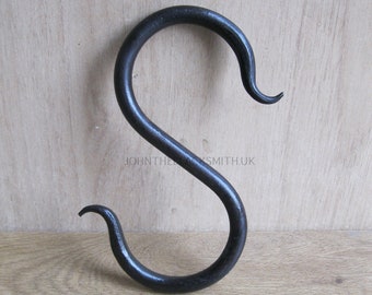 Hand Forged Iron S Hook – Large Blacksmith Made Kitchen & Artistic, Rustic Hanging Hook