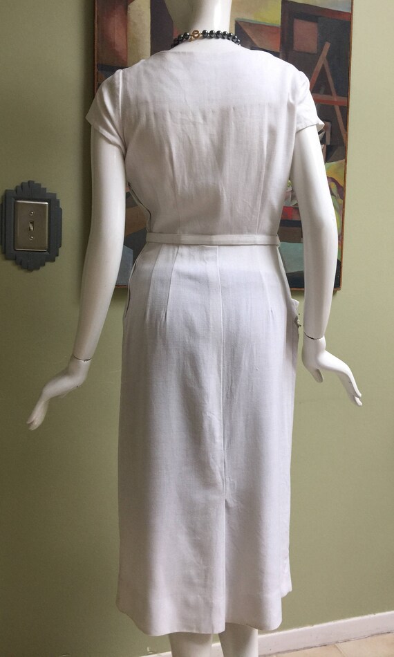 Elegant Vintage 1950s Linen Dress - image 4