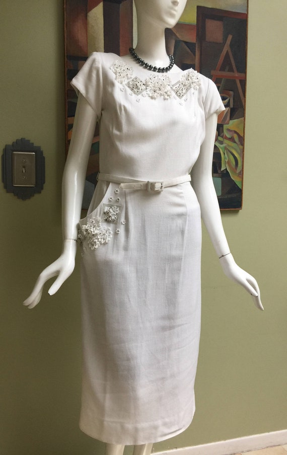 Beautiful Vintage 50s Sidney Kramer Linen Dress