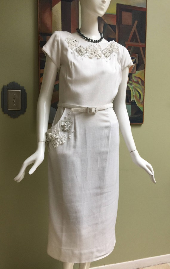 Elegant Vintage 1950s Linen Dress