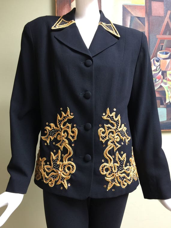 Vintage 1940s-Style Fitted Jacket with Braiding, S