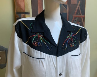 Vintage 50s Western Rockabilly Shirt With Metallic Embroidery