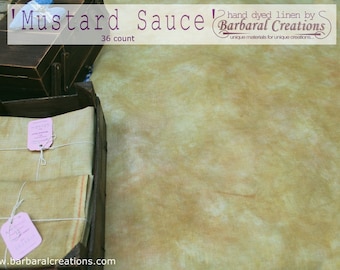 Hand dyed 36 count linen fabric for cross stitch and embroidery - 'Mustard Sauce' fat quarter 27y19 inch 70x50 cm