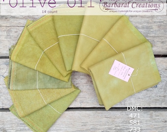 Hand dyed 14 count AIDA fabric for cross stitch - 'Olive Oil' 70x50 cm 27x19 inch