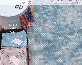 Overdyed 36 count linen fabric for cross stitch and embroidery - Old Dotty Blue 70x50 cm - 27x19 inch