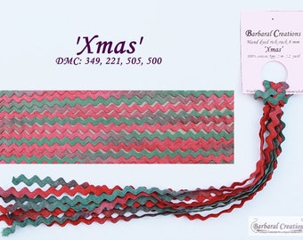 Hand dyed 8 mm wide cotton rick-rack trim  - 'Xmas'