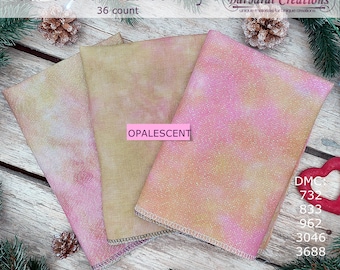Hand dyed 36 count OPALESCENT linen fabric for cross stitch and embroidery - 'Woodland Christmas Light' 70x50 cm - 27x19 inch