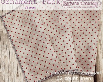 Overdyed 32 count linen fabric package for cross stitch and embroidery - Old Dotty Red 8x8 inch 20x20 cm