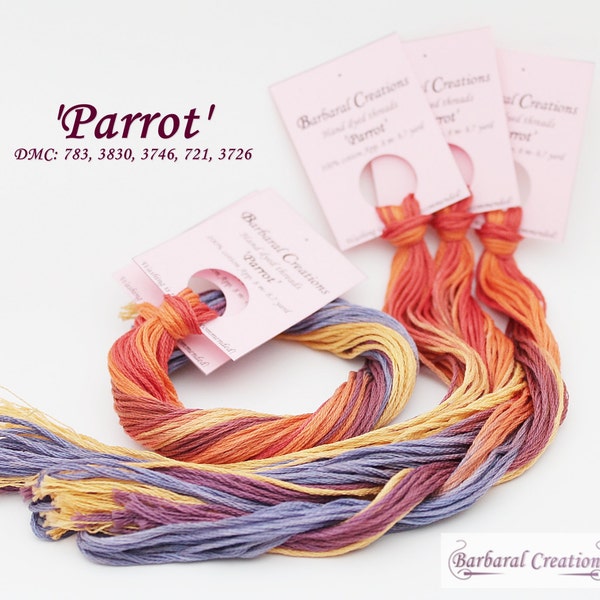 Hand dyed cotton thread for embroidery, cross stitch - 'Parrot'