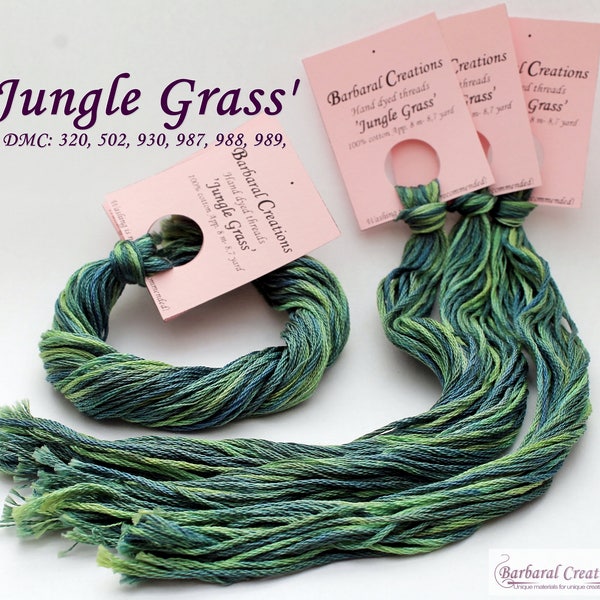 Hand dyed cotton thread for cross stitch, point de croix - 'Jungle Grass'