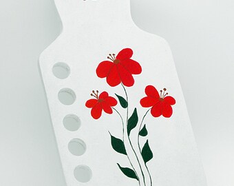 Hand painted thread keeper - 'Red Flowers'