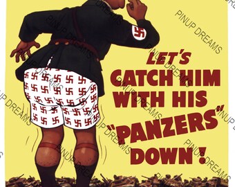 Vintage Wartime Poster WW2 /"Lets Catch Him With His Panzers Down/" re-print