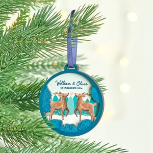 Personalised Couples Deer Layered Christmas Decoration image 1