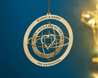 Personalised Solid Brass Globe Christmas Decoration