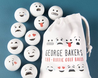 Set Of 10 Cartoon Golf Balls With Personalised Bag