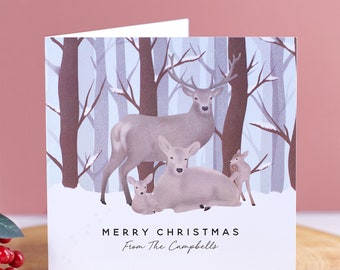 Personalised Pack of 10 Stag Family Christmas Cards