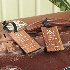 Personalised Walnut Wedding Luggage Tags image 1