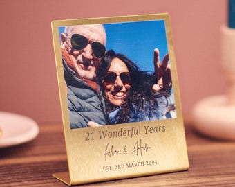 Personalisierter Messing-Fotodruck zum 21. Hochzeitstag für Paare