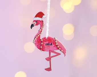 Personalised Christmas Flamingo Tree Decoration