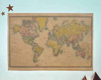 World Map Vintage Style Poster