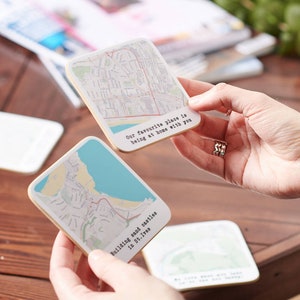 Personalised Set Of Four Map Location Coasters image 1