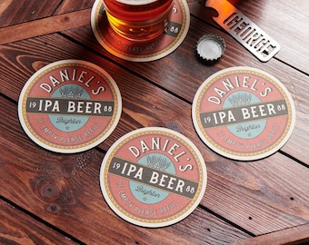 Set Of Four Personalised Retro Style Beer Mats