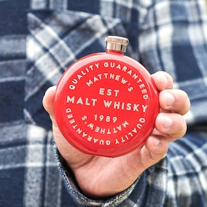 Personalised Round Label Hip Flask