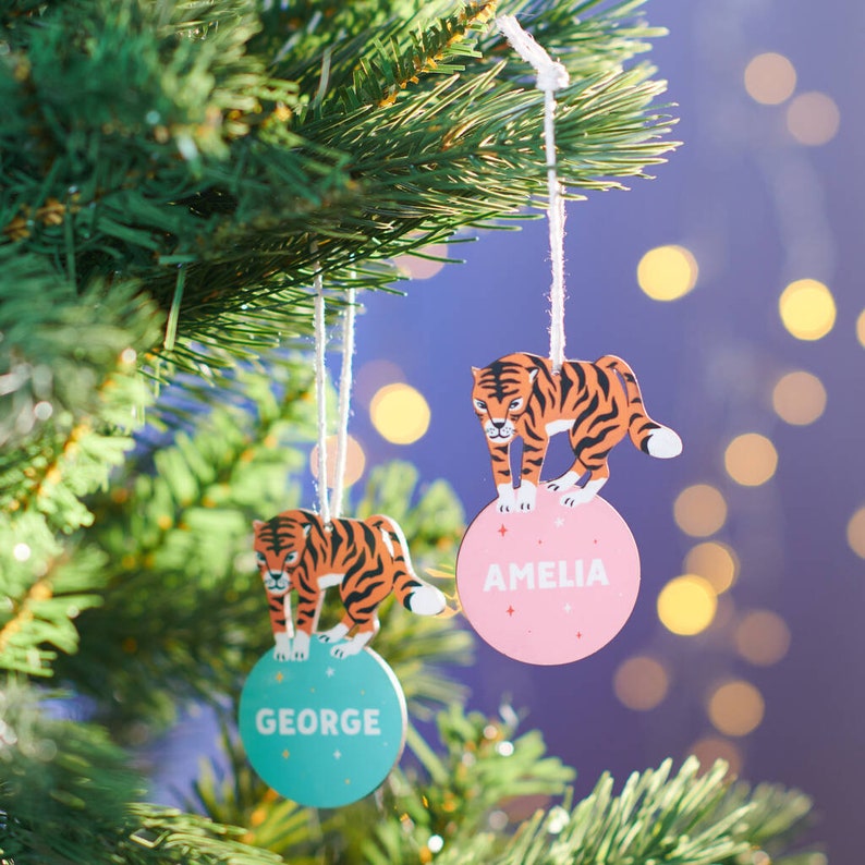 Personalised Children's Tiger Christmas Decoration image 1