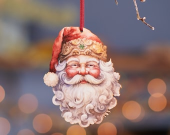 Hand-Painted Wooden Father Christmas Hanging Ornament - Festive Holiday Decor, Santa Claus Wood Craft, Christmas Tree Decoration