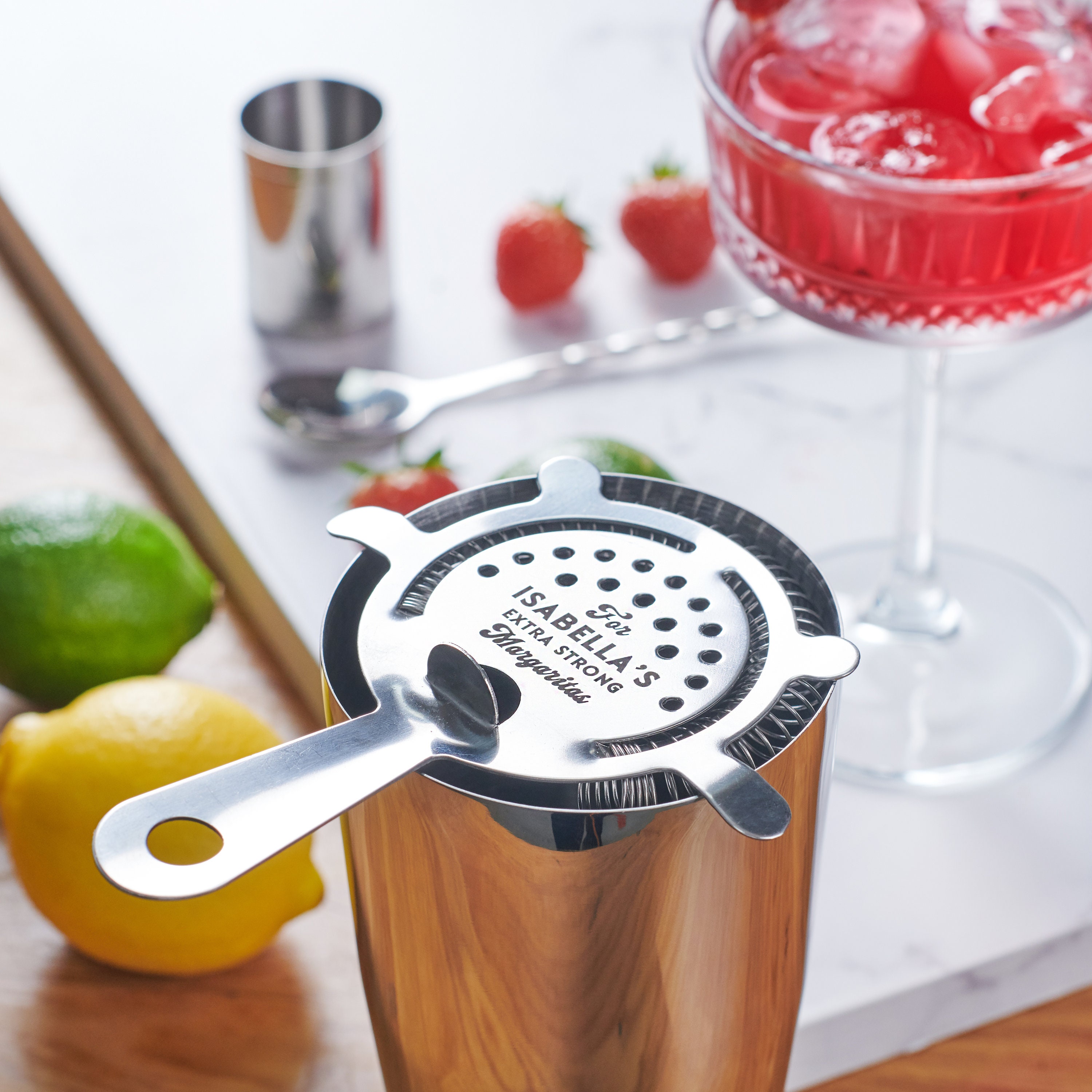 Personalised Metal Cocktail Strainer, Custom Cocktail Strainer, Personalised Metal Bar Strainer, Engraved Mixology Tool