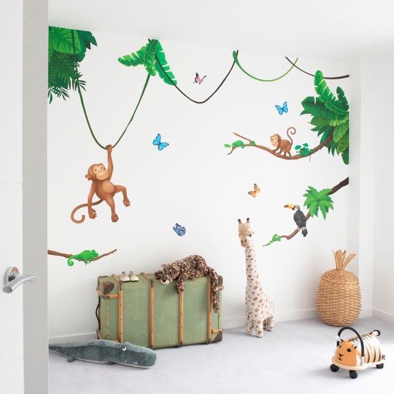 Espesar Aguanieve Manchuria Jungle Monkey Juego de pegatinas de pared de tela para niños - Etsy España