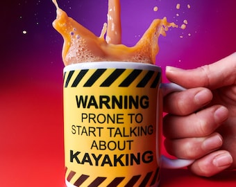 Caneca personalizada para caiaque | 'Aviso: Tenho tendência a falar sobre caiaque' | Presente para o pai, presente para o marido, presente para quem pratica caiaque