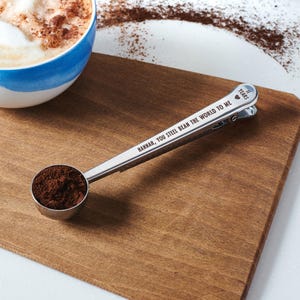 11th Steel Anniversary Coffee Scoop – Personalised Couples Gift – Engraved Steel Scoop with Clip – Perfect Blend Coffee Lover Gift