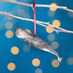 Sperm Whale Christmas Tree Decoration, Birch Plywood Ornament, Animal Lover Gift, Festive Watercolour Art, Traditional Christmas Keepsake