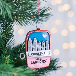 Personalised Sardine Family Christmas Tree Decoration | Funny Fish Ornament | Custom Family Name Bauble | Handmade in UK