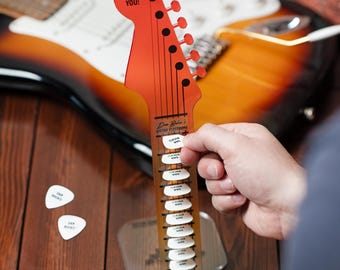Soporte personalizado de acrílico para púas de guitarra, regalo para guitarristas con púas y libreta, perfecto para guitarristas y amantes de la música, regalo musical