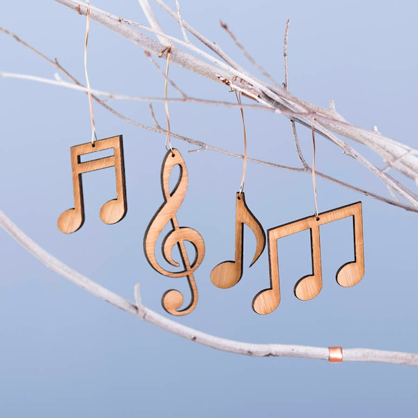 Set Of Four Bamboo Musical Note Christmas Decorations