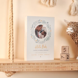 Personalised New Baby Photo Block, Custom Baby Picture Gift, New Parents Keepsake, Customisable Infant Photo Wooden Plaque