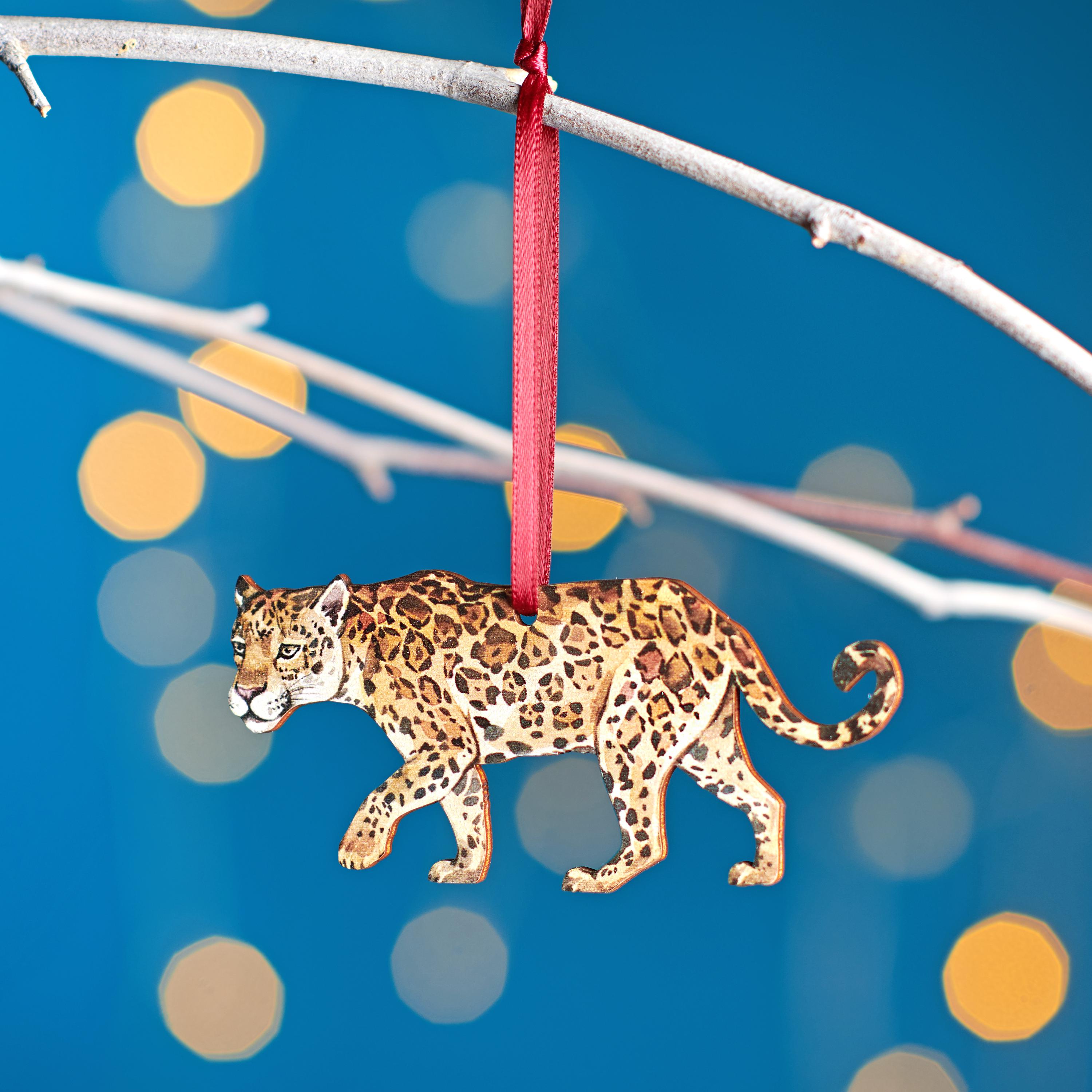Jaguar Christmas Tree Decoration, Birch Plywood Ornament, Animal