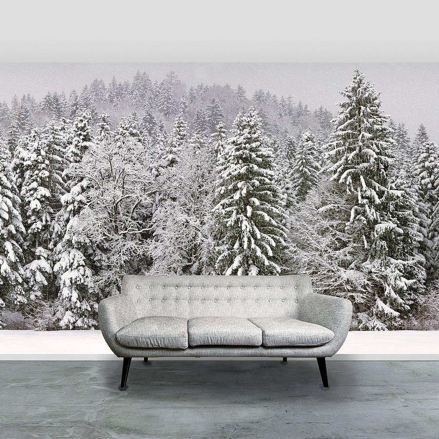 Snowy Trees Self Adhesive Wallpaper Mural Etsy